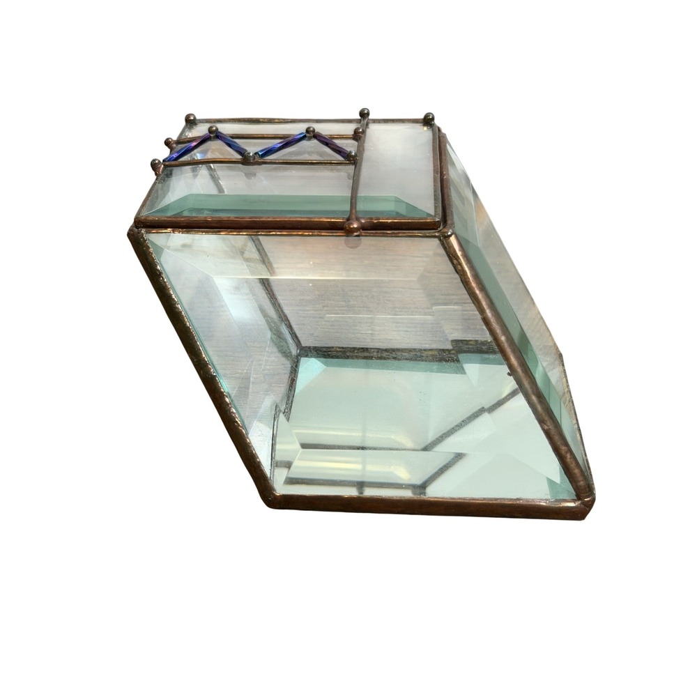 Glass Reunions Beveled Glass Jewelry Box Cobalt Blue 1997